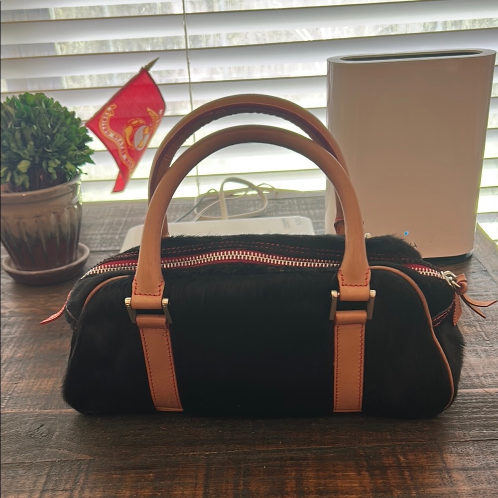 Dooney & Bourke Red Interior with Tan Leather Accent